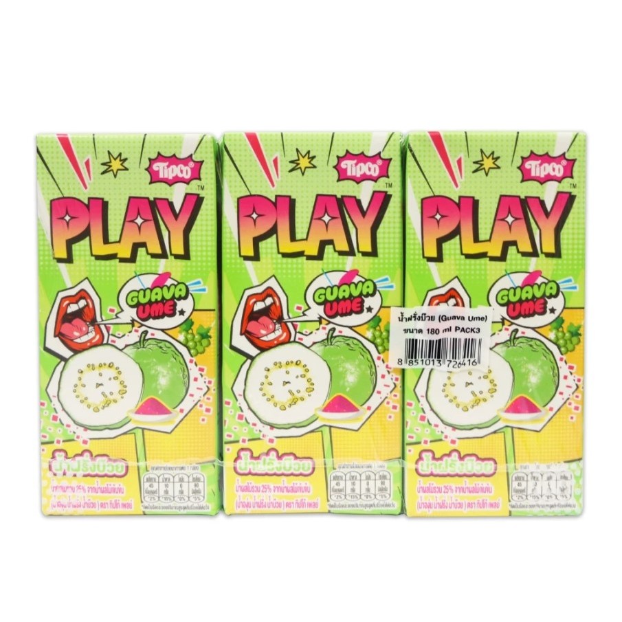 (GWP) TIPCO PLAY GUAVA UME ทิปโก้น้ำฝรั่งบ๊วย 25% ขนาด 180 ml. แพ็ก X3