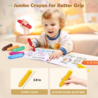 [ตกไม่หัก!] JoyCat สีเทียนจัมโบ้ ไร้สารพิษ ไม่เลอะมือ แข็งแรงพิเศษ สีเทียนเด็กเล็ก จับถนัดมือ ฝึกกล้ามเนื้อมัดเล็ก
