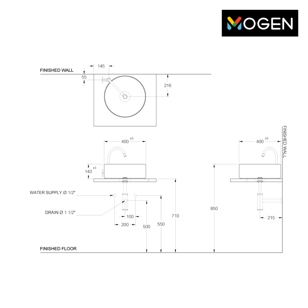 MOGEN อ่างล้างหน้าสีขาว รุ่น MAM013-10 ราคา ถูกที่สุด ดีลบีเคเค แกลเลอรีภาพที่ 4
