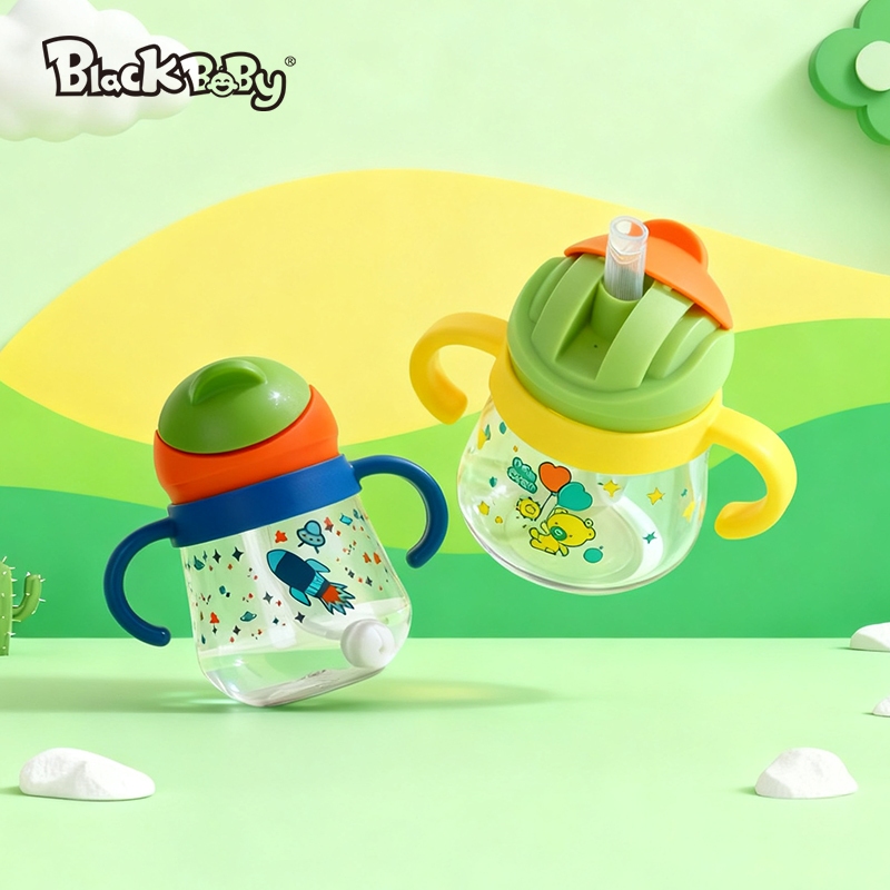 BlackBaby แก้วหัดดื่มกันสำลักสำหรับเด็ก 260 มล 360° ไม่มีการรั่วไหล ปราศจาก BPA มีหลอด Training Cup