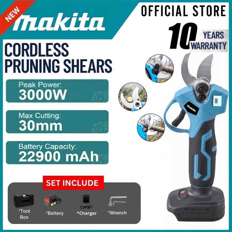 MAKITกรรไกรตัดแต่งกิ่ง กรรไกรไฟฟ้าไร้สาย 21V กรรไกรตัดแต่งกิ่งต้นไม้ เครื่องมือทำสวนพร้อมแบตเตอรี่