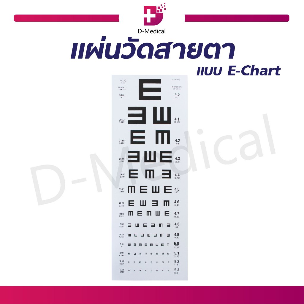 ชุดวัดสายตา ตรวจวัดสายตา แผ่นวัดสายตา แบบ E-Chart ไม้ปิดตา ไม้ชี้ตัวอักษร สำหรับตรวจวัดสายตา/D-Medic