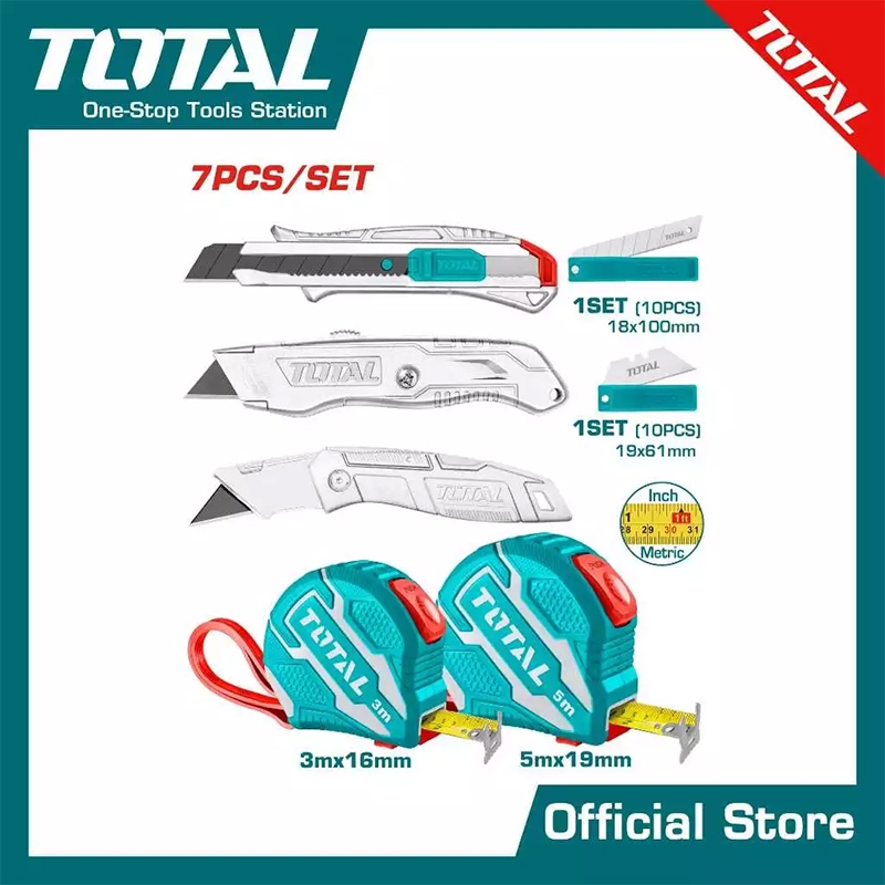 ถูกชัวร์ TOTAL ตลับเมตร + มีดคัทเตอร์ + ใบมีด รวม 7 ชิ้น Combo Set รุ่น TOS23036E ( Measuring Tape &