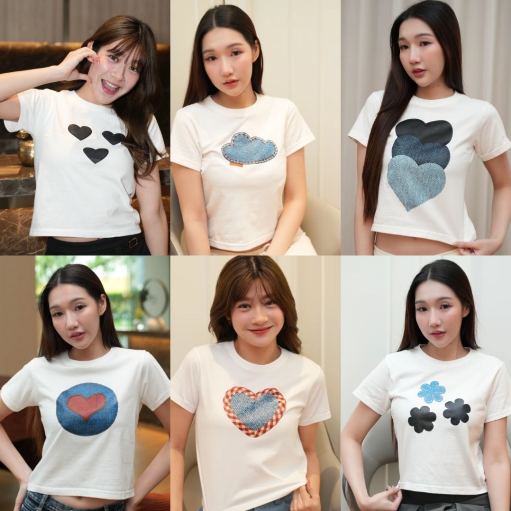 Jean Crop Top เสื้อยืดพิมพ์ลายยีนส์ ลายการ์ตูน แฟชั่นวัยรุ่น genZ ผ้าคอตตอน cotton ใส่เที่ยว ใส่ทำงาน