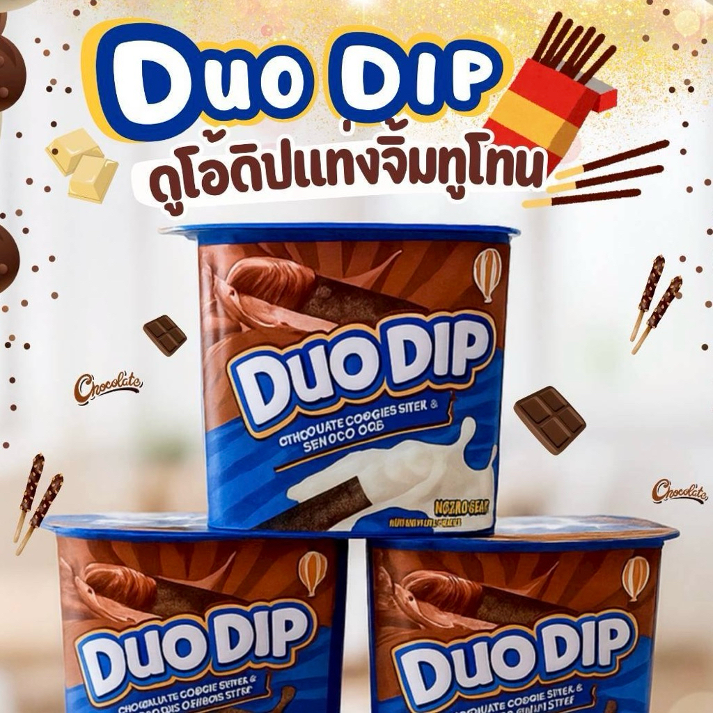 โปร 3 ปุก : ดูโอ้ดิปแท่งจิ้มทูโทน Duo Dip Cookies Stick บิสกิตแท่งอบกรอบรสช็อคโกแลตจิ้มครีมดิปและช็อคโกแลตดิป 40g ฮาลาล