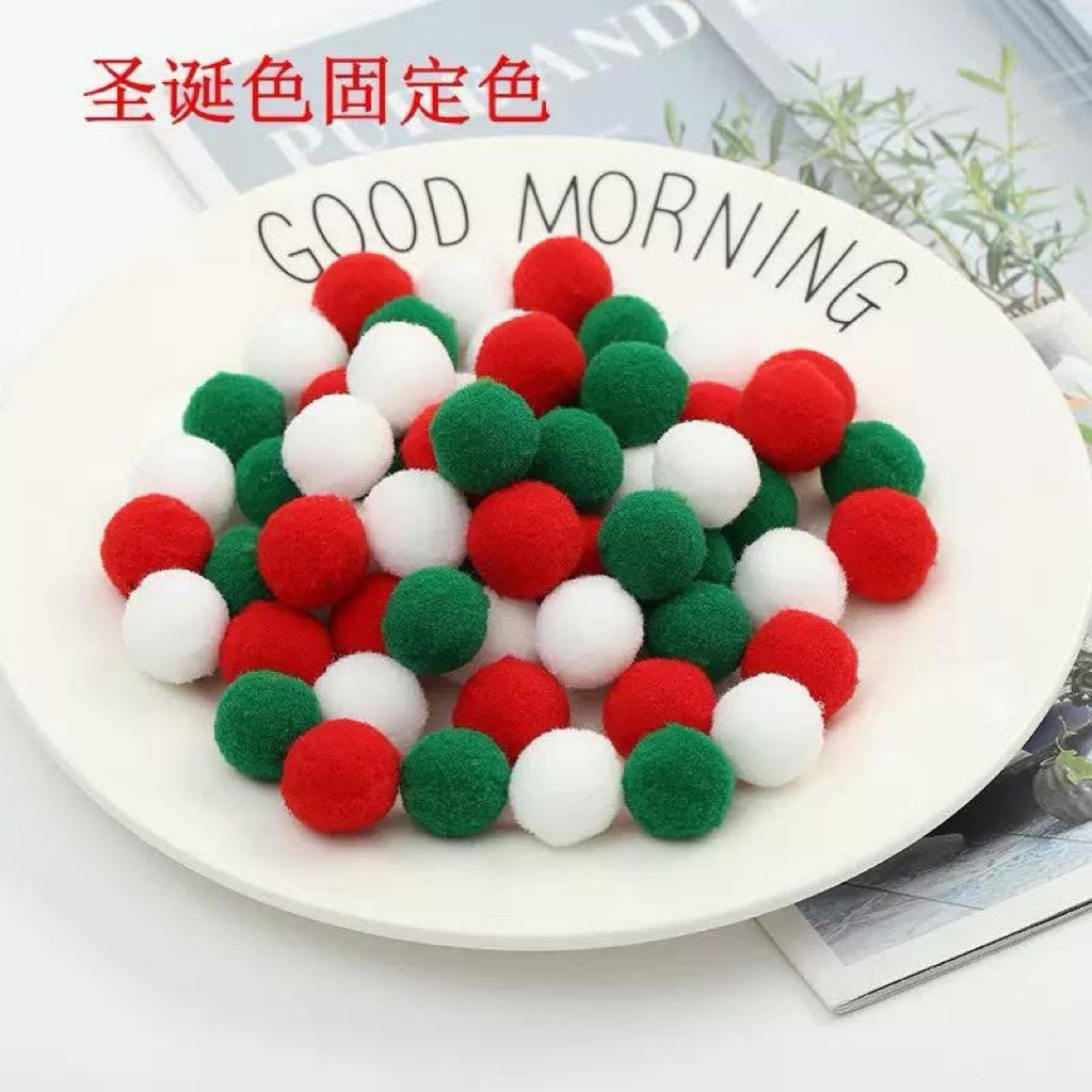 ปอมปอมจิ๋ว X mas (แดงเขียวขาว) แพค ~50 ชิ้น คละสี / ขนาด