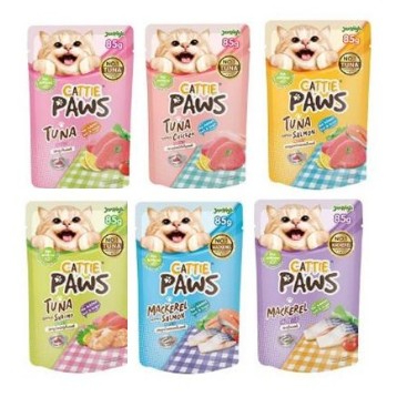 สูตรใหม่ Cattie Paws กล่อง 12 ซอง อาหารแมว น้ำหนัก 85 กรัม  อาหารเปียก*โปรดอ่านรายละเอียดก่อนสั่งซื้อ