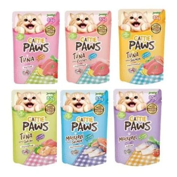 สูตรใหม่ Cattie Paws กล่อง 12 ซอง อาหารแมว น้ำหนัก 85 กรัม อาหารเปียก*โปรดอ่านรายละเอียดก่อนสั่งซื้อ