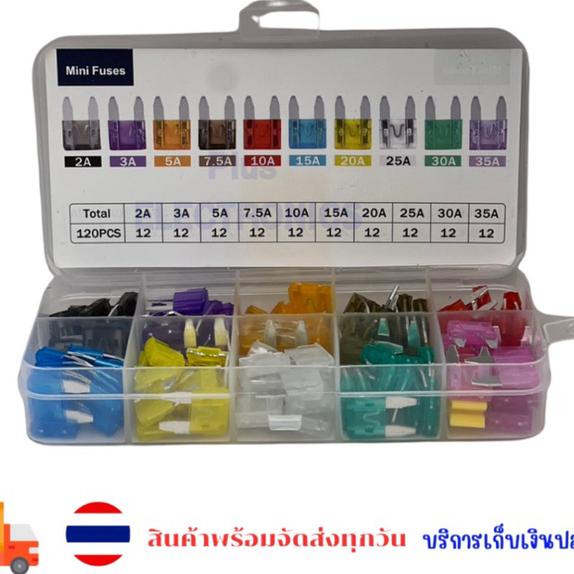 กล่อง120 ชิ้น 2A-35A ฟิวส์รถ ฟิวส์รถใส่รถบรรทุกรถจักรยานยนต์ยานพาหนะไฟฟ้าขนาดกลาง