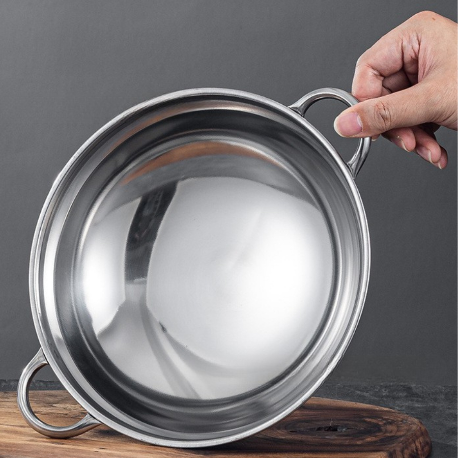 กระทะเล็ก 2 หู สแตนเลส ทำไข่กระทะ กระทะร้อน ขนาด21ซม. ใช้กับเตาได้ทุกประเภท