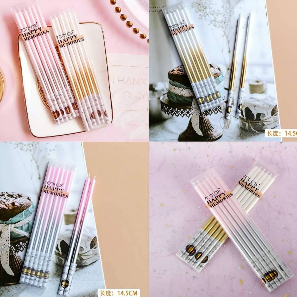 เทียนวันเกิดแบบหรู เทียนวันเกิดสีมุกทอง เทียนวันเกิดสีเงินชมพู(LM08)