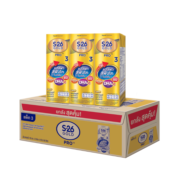 นมกล่อง เอส 26 ยูเอชที โกลด์โปร สูตร 3 (81 กล่อง) ยกลัง x3 S-26 Gold Pro UHT Formula3 x3 cases - 3