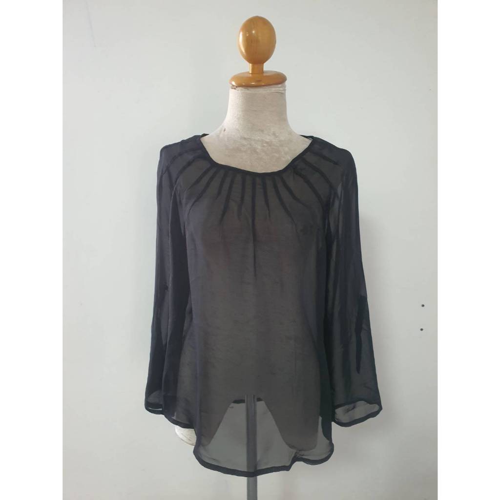 FF06801 เสื้อชีฟอง สีดำ มือสอง ADDITIONS BY CHICO'S อก 37 นิ้ว