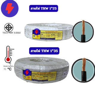 (แบ่งตัดเมตร)สายไฟTHW 1x10,1x16,1x25,1x35 SQ.MM. IEC 01 สายไฟทองแดงเดี่ยว (ผลิตไทย)