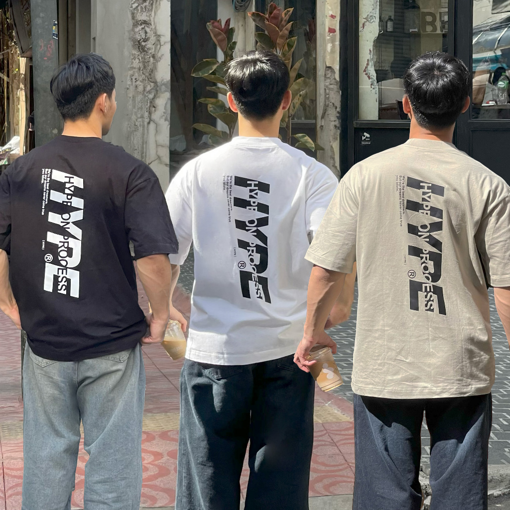 Hype It - HYPE ON PROCESS VERTICAL T-Shirt เสื้อยืดแขนสั้นทรง Oversized แบรนด์ Hype It  (คอไม่กว้าง 
