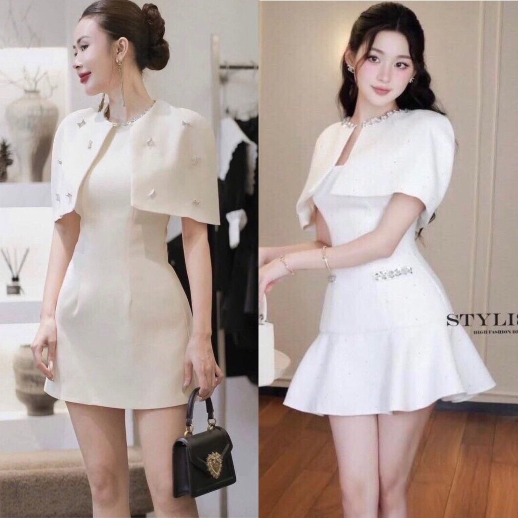 🚩ร้านโค้ดคุ้ม🚩 STYLISTA 153 เดรสสีขาว + เสื้อคลุม ใส่ออกงาน งานบุญ งานบวช