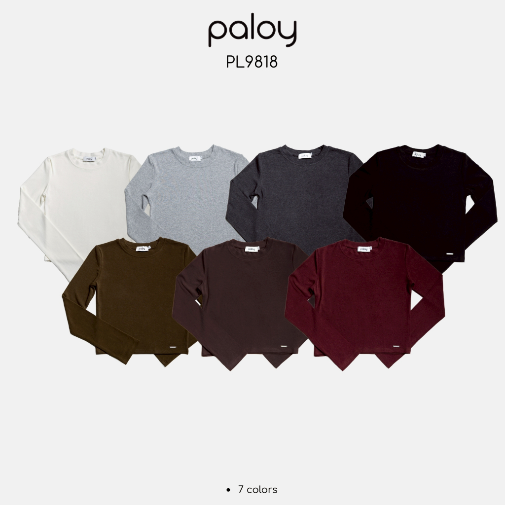 Paloy - PL9818 เสื้อครอปแขนยาวคอกลม เนื้อผ้ายืด