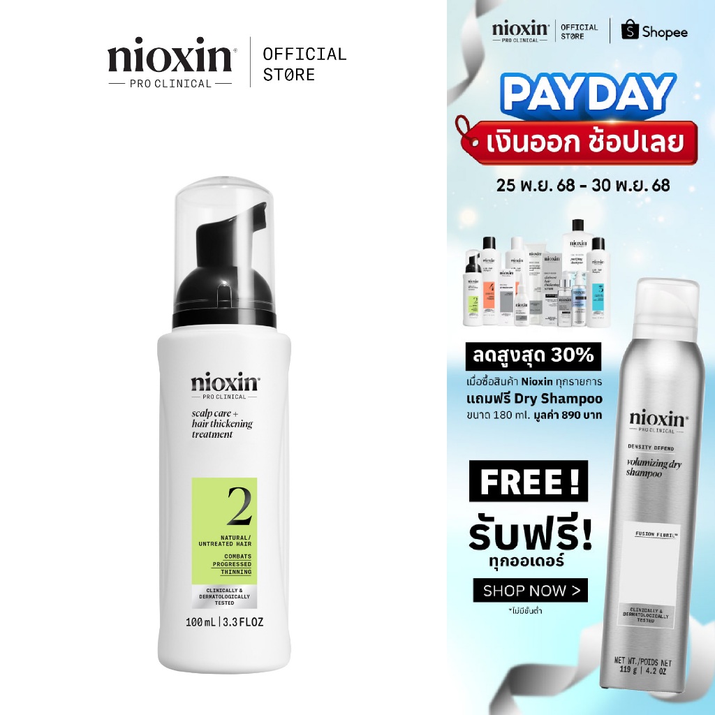 NIOXIN System 2 Treatment เซรั่มบำรุงหนังศีรษะ สำหรับผมบางมาก ผมธรรมชาติ 100ml (ไนอ๊อกซิน บำรุงลึกถึงราก เพิ่มความหนา)