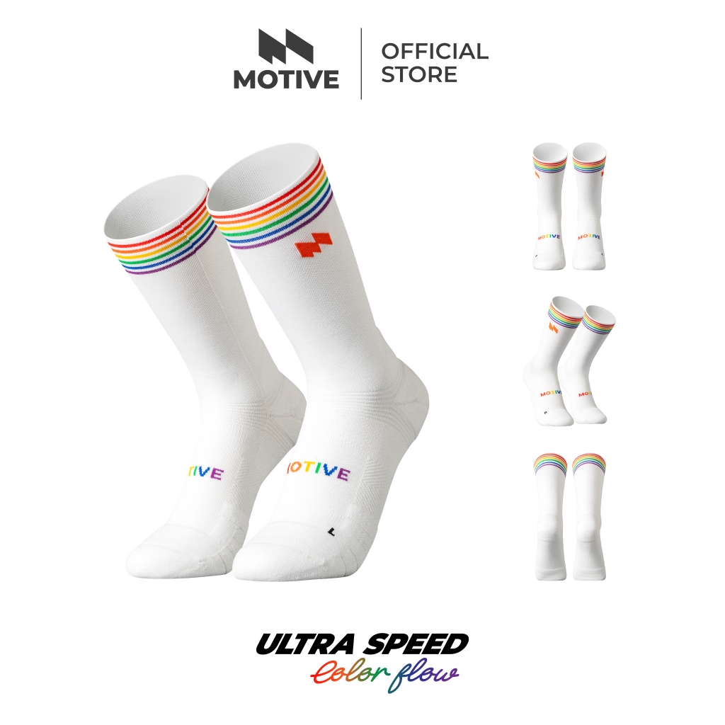 MOTIVE SOCK ถุงเท้าวิ่ง รุ่น ULTRA SPEED - COLOR FLOW ระดับหน้าแข้ง ถุงเท้ากีฬา ถุงเท้าวิ่ง