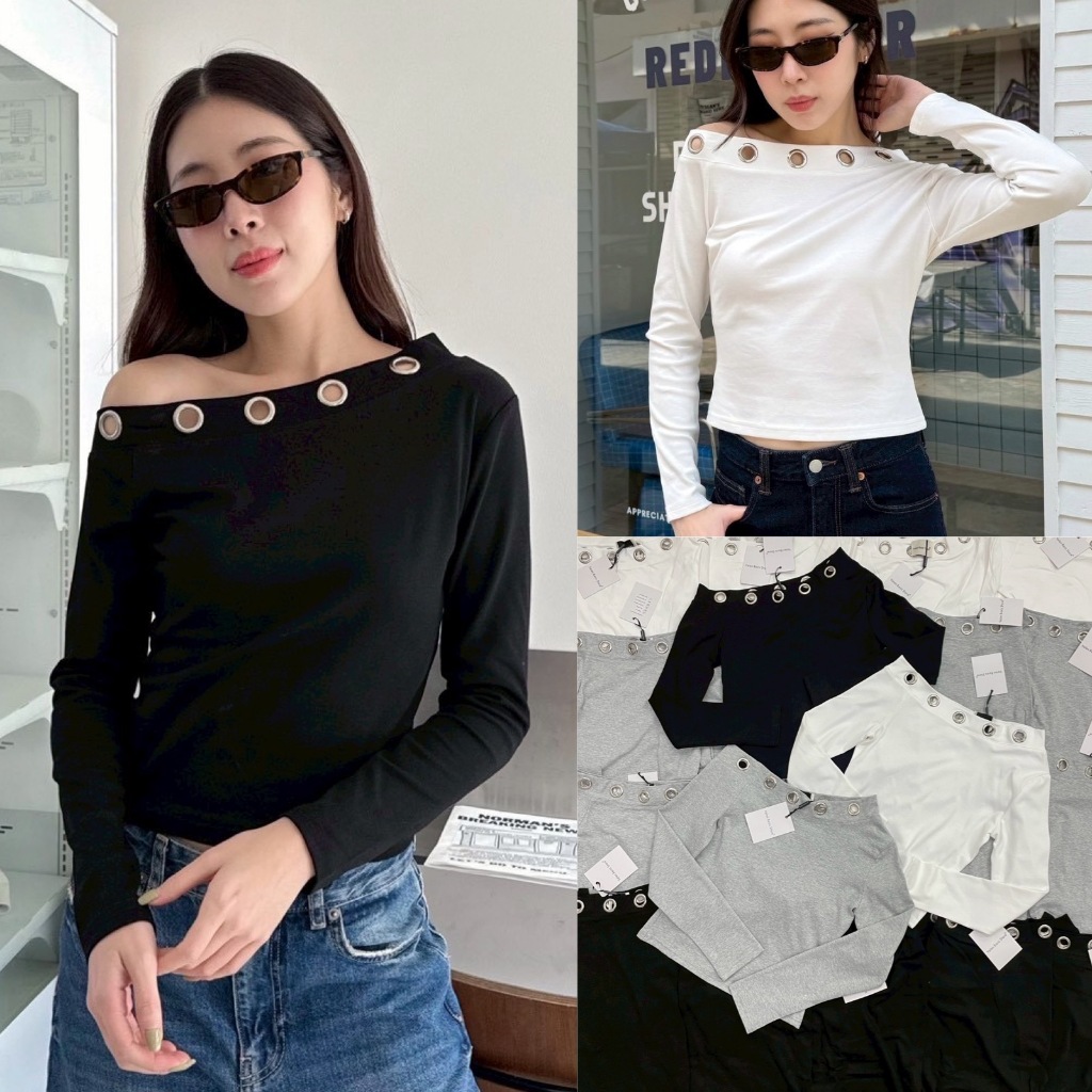 🍊 VL 5084 เสื้อปาดไหล่ตอกห่วง เกาสุดๆ เก๋มากค่า ตัวนี้ทำมา3สีเบสิคคลุมโทน  งานทำมาดีมากๆค่าา