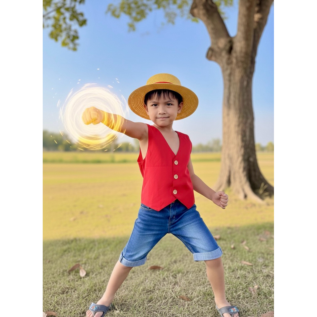 [งานไทย] ขายแยกชิ้น! โจรสลัดวันพีซ เสื้อกั๊กลูฟี่ หมวกฟางของลูฟี่ การ์ตูนยอดฮิตวันพีซ โจรสลัดวันพีซ เสื้อแดง