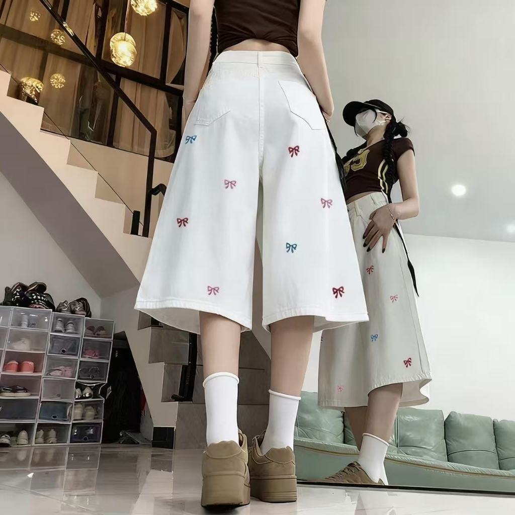 S-10XL กางเกง 7 ส่วน ปักโบว์สุดน่ารัก ผ้านิ่มใส่สบายระบายอากาศได้ดี - รูปที่ 7