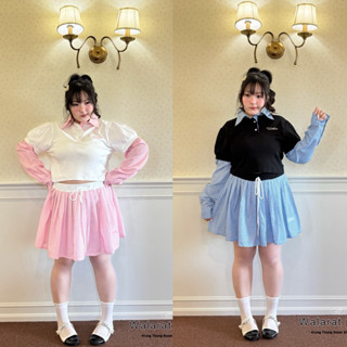 (WR) เซตทูโทน เสื้อตัดแต่งสก็อต+กระโปรงจีบรอบ น่ารัก คิคุมาก…