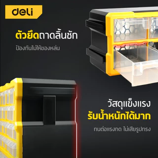 Deli ลิ้นชักพลาสติก ลิ้นชักพลาสติกเก็บสกรู กล่องใส่อะไหล่พลาสติก ยึดกำแพงได้ Compartment Drawer