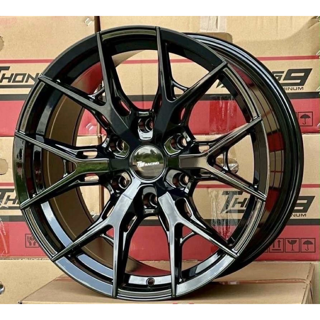 T9_Y05_ขอบ 18”_กว้าง 9”_6รู_offset 15_สีดำเงา_แถมฟรีจุ๊บยาง