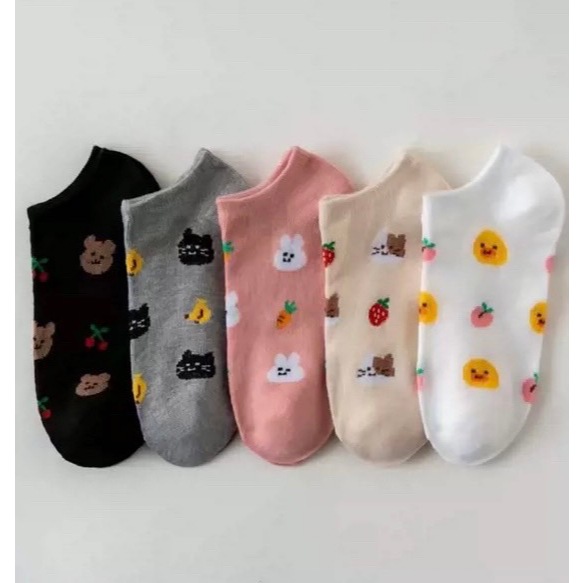 ✔️พร้อมส่ง ถุงเท้าข้อสั้น  ลาย MIX Animal สไตล์เกาหลี  (1 เซต มี 5 คู่)