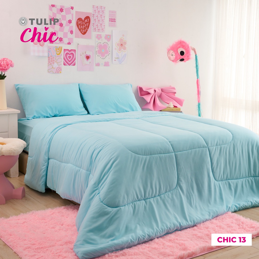 TULIP CHIC  สีพื้น CHIC13 โทนสีฟ้าพาสเทล ชุดผ้าปู ผ้าห่มนวม สไตล์มินิมอล สัมผัสนุ่มไม่ระคายผิว