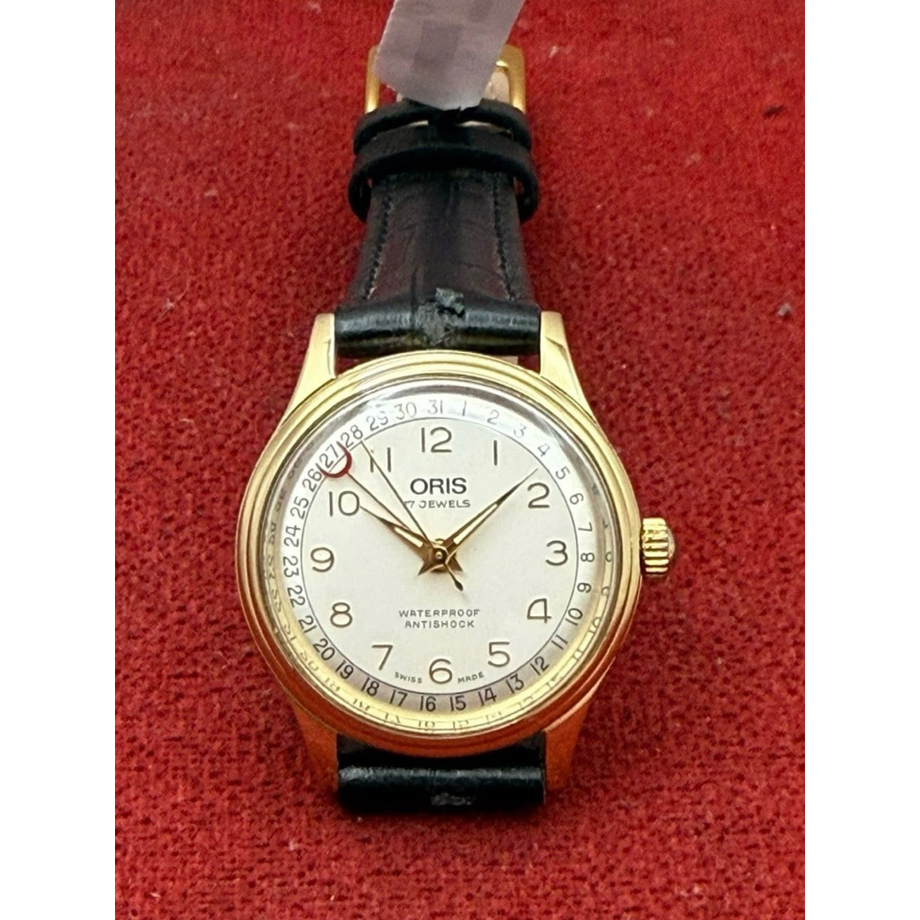 ORIS 17 jewels ระบบไขลาน เข็มชี้วันที่ก้ามปู บอยไซร้ ตัวเรือนทองชุบ นาฬิกาผู้ชาย มือสองของแท้