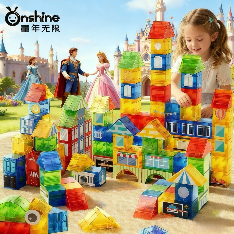 รุ่นใหม่3D ONSHINE magnetic tiles ของแท้ block แม่เหล็ก ของเล่นdiy 68-105pcs เกมแม่เหล็ก ของเล่นเด็ก