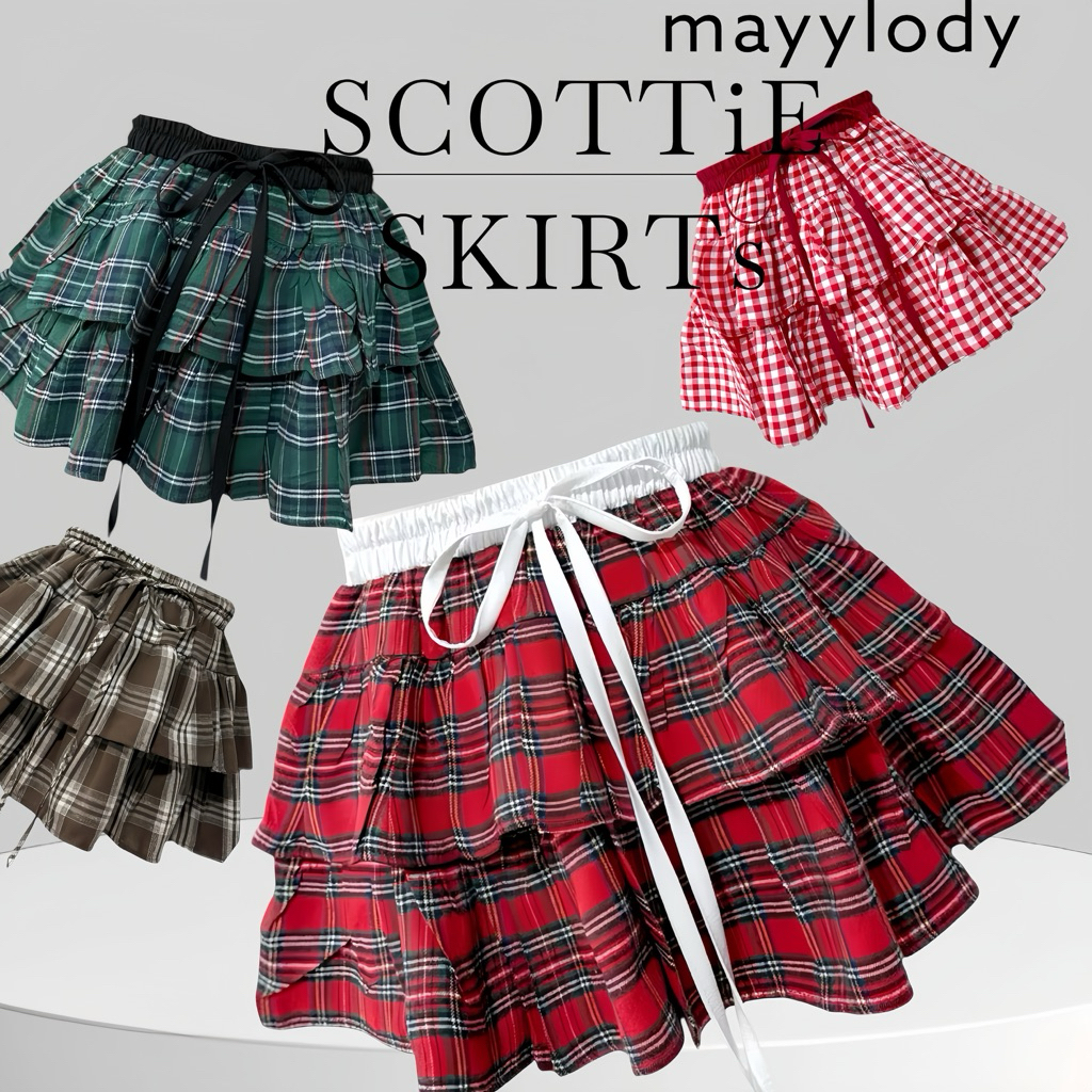 🤎mayylody🤎 Scottie Brown Skirt กระโปรงสั้น ลายสก็อต (มีซับใน) 🎀🪞🎄🎁กระโปรง กระโปรงสีน้ำตาล กระโปรงคริสต์มาส กระโปรงสีแดง