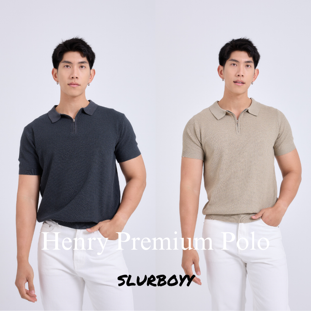 (ส่งด่วน กทม 4 ชม.) SLURBOYY Henry Zip Premium Knit Shirt เสื้อไหมพรมคอปก ซิปคอ พรีเมี่ยม (SB75009)