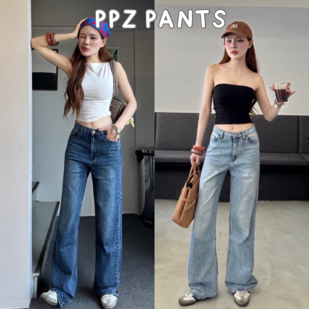 Chu-5kg👖กางเกงยีนส์ขากระบอกกลาง ผ้านุ่ม ใส่สบาย กางเกงยีนส์ผู้หญิง