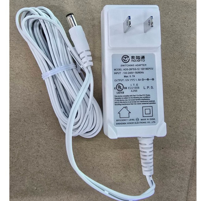 อะแดปเตอร์แปลงไฟ (Switching Adapter) ยี่ห้อ Honoto  รุ่น:12V 1.5A/1Aสายยาว3เมตร(สีขาว)