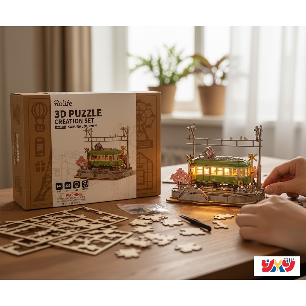 Robotime DIY ชุดโมเดลตัวต่อไม้ RBT Sakura Journey รถรางญี่ปุ่น
