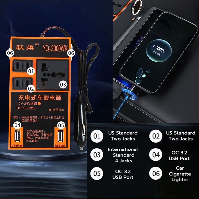 รถอินเวอร์เตอร์ 12v24v เป็น 220v car inverter ตัวแปลงไฟในรถยนต์ หม้อแปลงไฟฟ้า ซ็อกเก็ต 2USB ชาร์จไฟในรถ อินเวอร์เตอร์ ราคา ถูกที่สุด ดีลบีเคเค แกลเลอรีภาพที่ 5