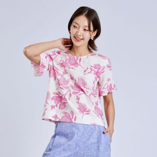 C&D Woman's blouse Pink Flower stitch  เสื้อผู้หญิง แขนสั้น …