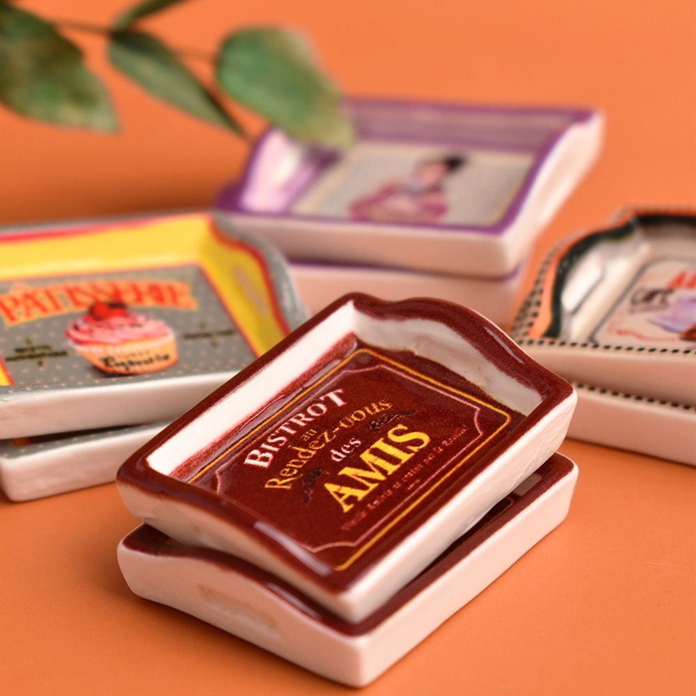 j598ถาดวินเทจสไตล์ฝรั่งเศสของจิ๋วจำลองแพ็คละ8ชิ้น