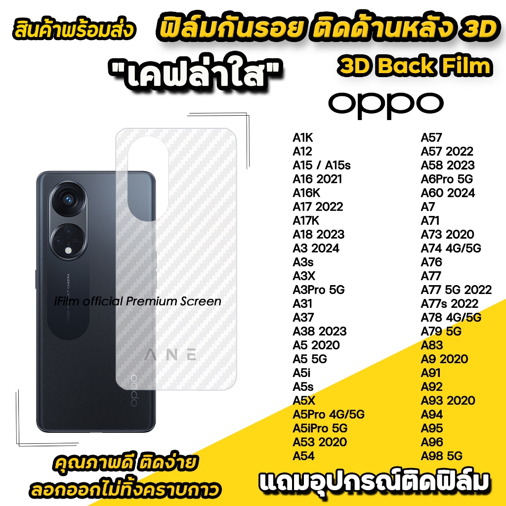 🔥 ฟิล์มหลัง เคฟล่า For OPPO A16 A17 A3X A3Pro A38 A5 i Pro A53 A54 A58 A6Pro A60 A77 A78 A79 A96 A98