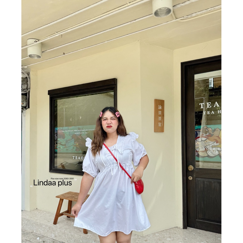 (ถูกสุด/มีส่งด่วน!⚡️) A176(LD) เดรสแขนตุ๊กตาสุดน่ารักผ้าคอตตอนเนื้อดี สาวอวบไซส์ใหญ่ - รูปที่ 4