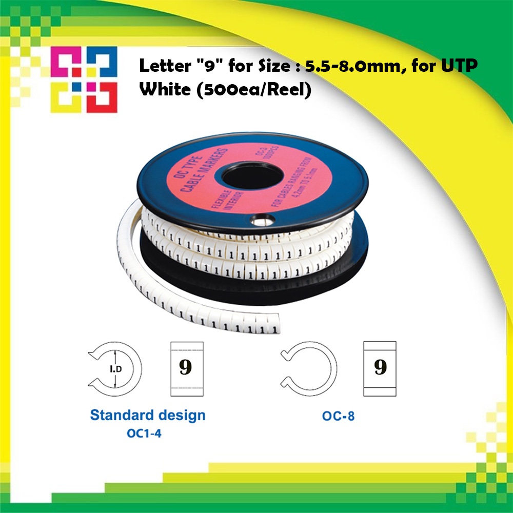 OC4-9 Letter "9" for Size : 5.5-8.0mm, for UTP White (500ea/Reel)