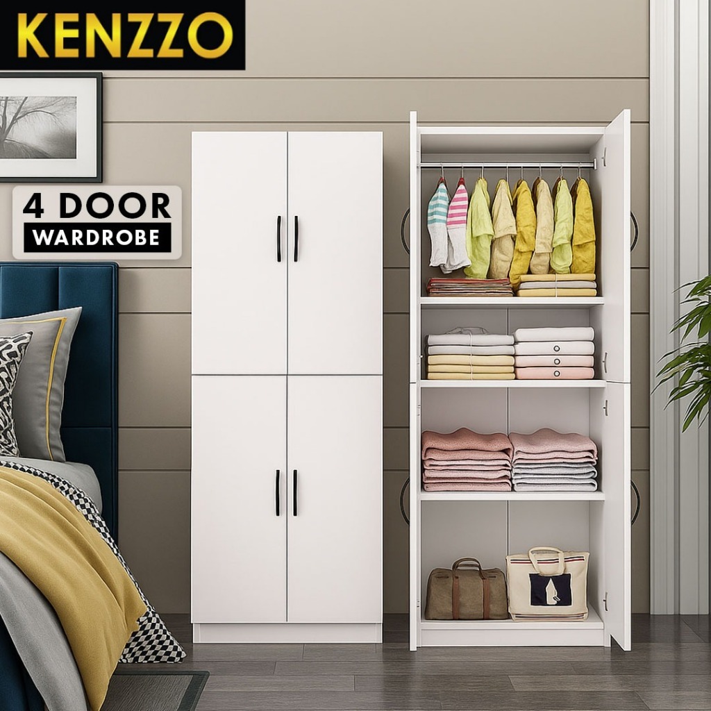 พร้อมส่ง KENZZO: ตู้เก็บรองเท้า เก็บของ ชั้นวางของ/รองเท้า ตู้ไม้ แข็งแรง ทนทาน (สีดำ/สีขาว/สีน้ำตาล) / 4 door wardrboe