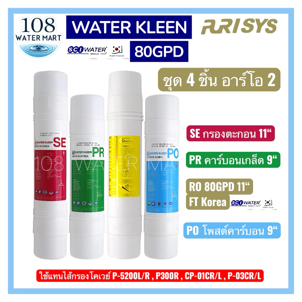 ชุดไส้กรอง RO 4 ชิ้น สำหรับ Coway P-5200L/R P300R CP-01CR/L P-03CR/L