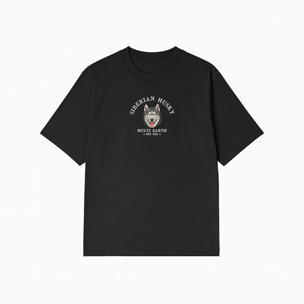 Multiearth เสื้อยืด Oversized ลายปัก Siberian Husky