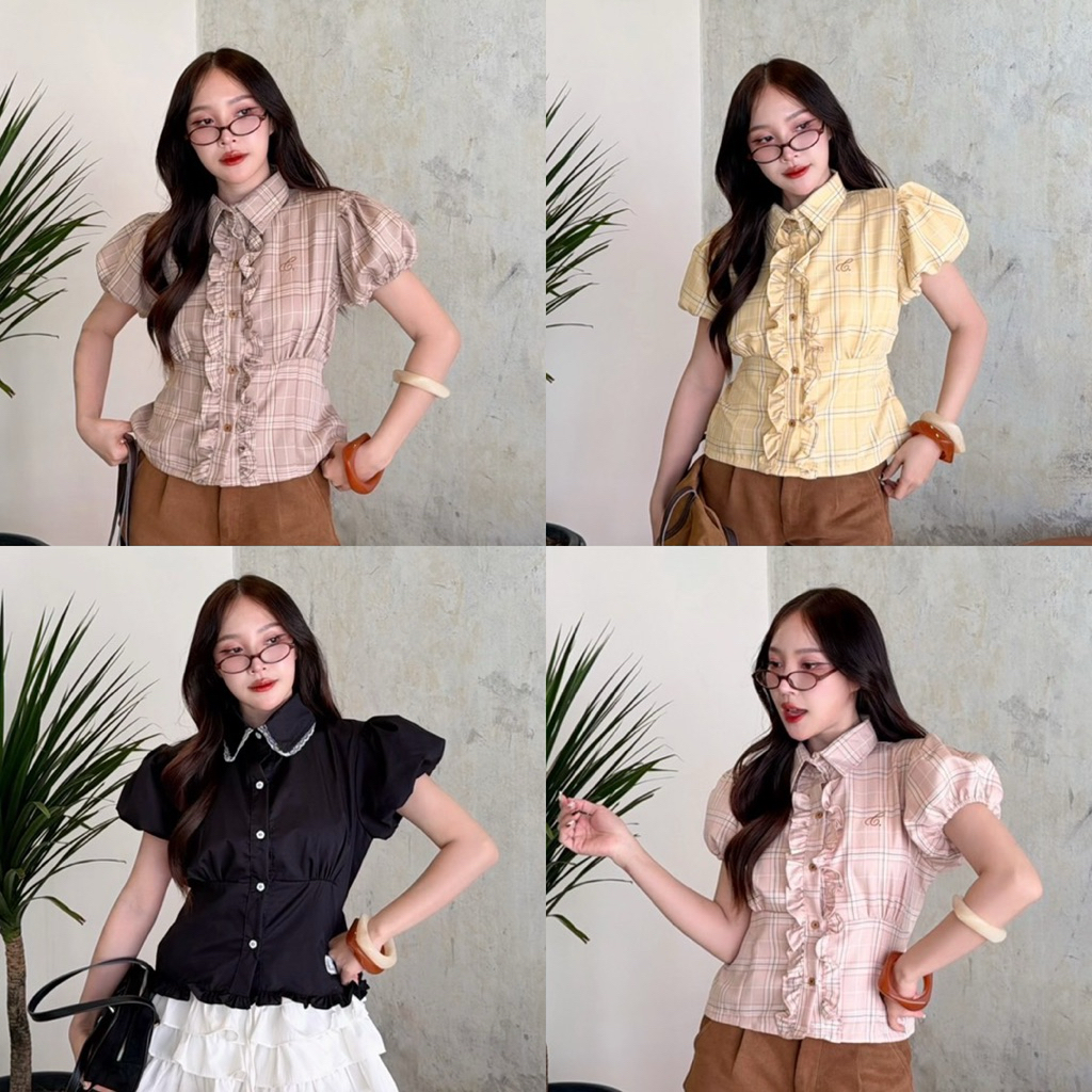 Cookies bear เสื้อแขนบอลลูน ผ้าคอตตอน แต่งระบาย