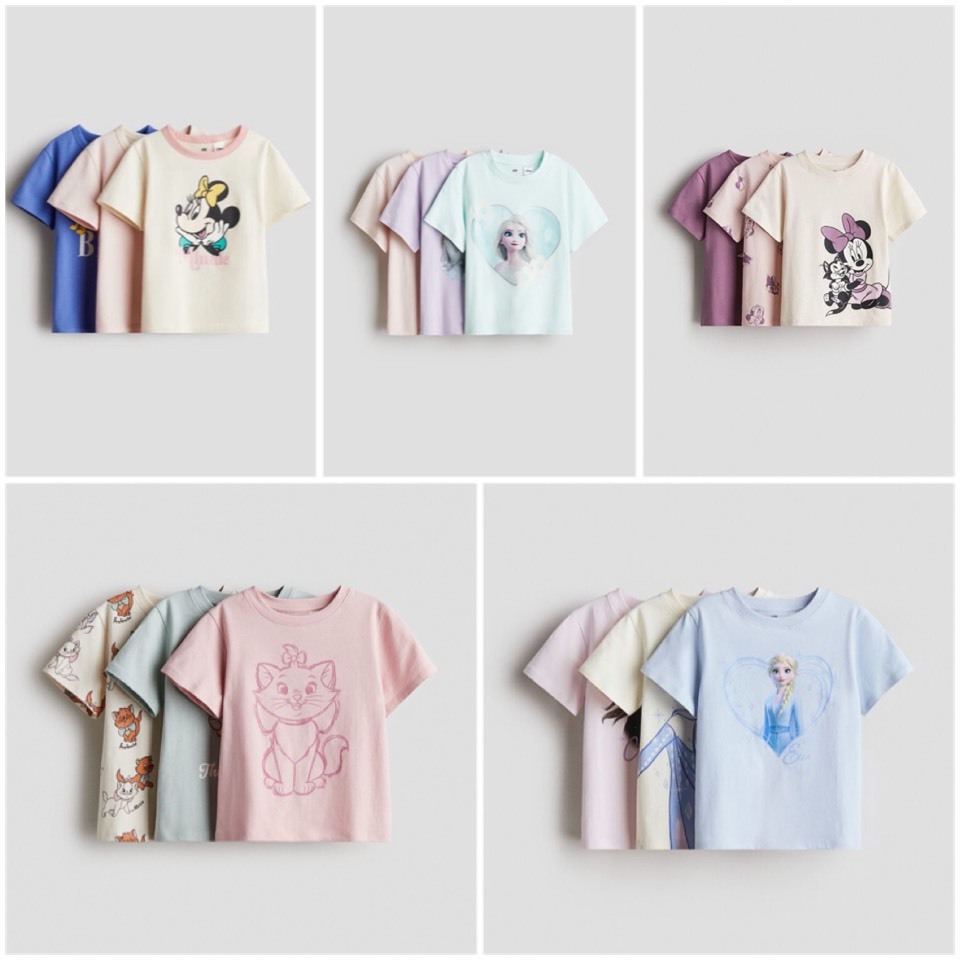 H&M เสื้อยืดลายพิมพ์ แพ็ก 3 ตัวไซด์ 1.5-10 ปี ของใหม่ แท้ พร้อมส่ง