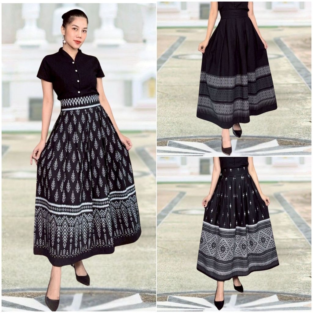 กระโปรงจีบทวิส เอวตามไซส์ไม่ใส่ยางยืด ไม่สม็อค พร้อมส่ง !! ผ้าฝ้ายพิมพ์ลาย ผ้าไทย ไม่อัดกาว